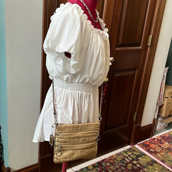 Coach Poppy Crossbody bag Vintage Gold/gold metallic poppy print & trim EVC - Picture 2 of 11